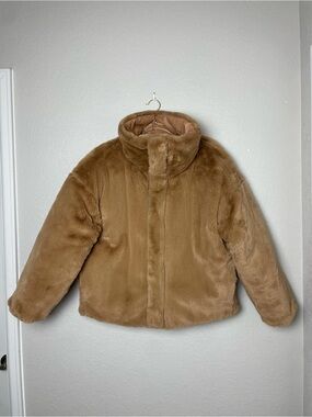 Express Tan Reversible Vegan Leather Faux Fur-Lined Jacket Size L